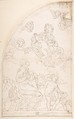 Saint Adoring the Madonna and Child, Anonymous, Italian, Roman-Bolognese, 17th century  Italian, Line drawing in pen and brown ink over traces of black chalk on cream paper.  Framing outline in pen and brown ink