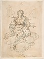 Assumption of Mary Magdalen, Anonymous, Italian, Roman-Bolognese, 17th century  Italian, Pen and brown ink, brush with blue-green wash, over black chalk and over pricked outlines on light tan paper