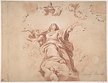 Assumption of the Virgin (after Carlo Maratta?), Anonymous, Italian, Roman-Bolognese, 17th century  Italian, Red chalk, brush and red wash, highlighted with white gouache on light tan paper