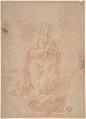 Virgin Kneeling in Prayer, Anonymous, Italian, Roman-Bolognese, 17th century  Italian, Red chalk highlighted with white chalk on light brown paper