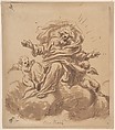God the Father Seated on a Cloud, Flanked by Two Putti, Anonymous, Italian, Roman-Bolognese, 17th century  Italian, Pen and brown ink, brush and brown wash, over black chalk on light brown paper