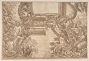 Alternate Designs for a Cove Decoration, Anonymous, Italian, Roman-Bolognese, 17th century  Italian, Pen and brown ink, brush and brown wash, over black chalk
