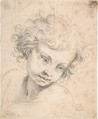 Head of a Child, copy of engraving by Luca Ciamberlano, Anonymous, Italian, Roman-Bolognese, 17th century  Italian, Black chalk on light tan paper