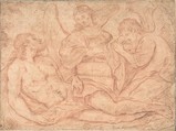 Dead Christ Mourned Over by Angels, Anonymous, Italian, Roman-Bolognese, 17th century Italian, Red chalk on light tan paper