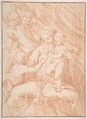 Madonna, Child, and Saint John, Anonymous, Italian, Roman-Bolognese, 17th century Italian, Red chalk; counterproof