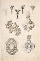 Sheet of Jewelry or Decorative Designs, Anonymous, Italian, 17th century  Italian, Pen and brown ink, over graphite underdrawing