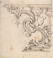 Left Side of the Design for a Table with the Figure of a Siren, Anonymous, Italian, 17th century  Italian, Pen and brown ink, over black chalk