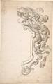Design for Half of Frame with Helm, Putti, Mask, Anonymous, Italian, 17th century  Italian, Pen and ink over leadpoint