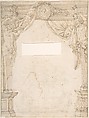 Herms Supporting and Overdoor with Portrait Oval, Anonymous, Italian, 17th century Italian, Pen and brown ink, brush and brown wash, over graphite underdrawing; Figural scene below begun in graphite