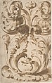 Symmetrical Design of Upward Growing  Acanthus Scrolls, Anonymous, Italian, 17th century  Italian, Brush and brown wash, over graphite
