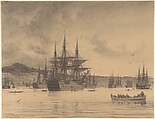 The English Fleet Anchored at the Town of Beykoz, North of Istanbul, Anton Melbye Danish, Graphite and charcoal