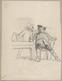 Two male figures seated at a table, drinking, Félicien Rops Belgian, Graphite