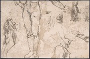 Studies of Female Nude, Hands, and Male Torso (recto); Landscape (verso), Félicien Rops (Belgian, Namur 1833–1898 Essonnes), Pen and brown ink on paper