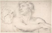 Half-Figure of a Nude Man Facing Left, Head of a Satyr, Peter Paul Rubens Flemish, Black chalk, heightened with white