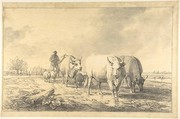 Cows in a Landscape, Eugène-Joseph Verboeckhoven Belgian, Black and white chalk on tracing paper