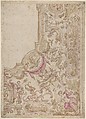 Design for a Quarter of a Ceiling with Grotesque Decorations, Anonymous, Italian, 17th century Italian, Pen and brown ink, brush with light brown wash, watercolor