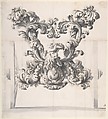 Rear View of an Elaborate Design for a Carriage with Acanthus Leaves and a Putto and Lion on top of a Ball with Three Fleurs-de-Lis, Anonymous, Italian, late 17th to early 18th century, Pen and brown ink, gray wash, over leadpoint