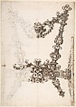 Frontal View of the Main Carved Wooden Structure of a Carriage, Anonymous, Italian, late 17th to early 18th century, Leadpoint, pen and ink, and gray and brown wash, left side in leadpoint and on larger scale than right side which is in pen and ink and gray and brown wash