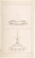 Studies for Two Large Fountains, Anonymous, Italian, 18th to 19th century  Italian, Pen and brown ink, over graphite underdrawing and ruled construction; each drawing has framing outline in pen and brown ink