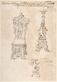 Design for a Chair, Candlestick and Putto Holding Basin, Anonymous, Italian, 17th century  Italian, Pen and brush