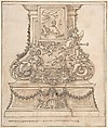 Design for the Base of a Candelabrum, Anonymous, Italian, 17th century Italian, Pen and brown ink, brush and brown wash, over graphite underdrawing and ruled construction