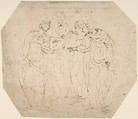 Meeting of Four Figures, Anonymous, Italian, 17th century Italian, Pen and brown ink