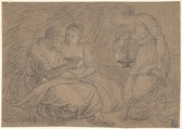 Lot and his Daughters, Anonymous, Italian, 17th century Italian, Black chalk, traces of white chalk highlighting