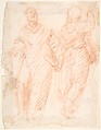 Two standing male figures (recto); two standing male figures (verso), Anonymous, Italian, 17th century, Red chalk.