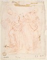 Two standing male figures (recto); two standing male figures (verso), Anonymous, Italian, 17th century, Red chalk