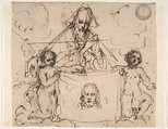 Veronica's Veil Held by Two Angels and God the Father(?), Anonymous, Italian, Bolognese, 17th century Italian, Charcoal, pen and ink on paper