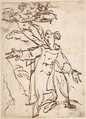 Saint Stephen Being Crowned by an Angel, Anonymous, Italian, Roman-Bolognese, 17th century  Italian, Pen and brown ink, over traces of black chalk on cream paper
