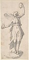 Female Figure Holding Wreaths, Anonymous, Italian, 17th century Italian, Pen and brown ink, brush and brown wash