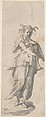 Female Figure with Horn, Anonymous, Italian, 17th century Italian, Pen and brown ink, brush and gray wash
