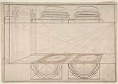 Architectural Perspective Study Showing Two Column Bases (Recto); Architectural Perspective Study Showing Column Capital and a Measurement Key (Verso), Anonymous, Italian, 17th century, Pen and brown and red ink, over graphite ruled construction(recto and verso)