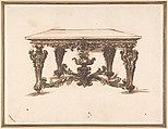 Design for a Table with Ornate Legs, Anonymous, Italian, 17th century Italian, Pen and brown ink, brush and brown wash, over graphite underdrawing