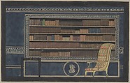 View of Interior for Paris Exhibition 1925, Bookcase Wall Elevation, Erik Gunnar Asplund  Swedish, Pen and black ink, brush and watercolor and gouache, laid down on board.