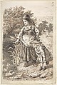Woman and Child by a Duck Pond, Lorenz Frølich  Danish, Pen and dark brown and reddish-brown ink, brush and gray wash over graphite