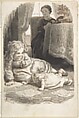 Mother Watching Over Two Young Children Playing (recto); Baby in a Bassinet (verso), Lorenz Frølich (Danish, Copenhagen 1820–1908 Hellerup), Pen and black and brown ink with brush and gray wash over graphite