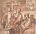 Holy Family in an Interior, Anonymous, Italian, Roman-Bolognese, 17th century  Italian, Red chalk, pen and brown ink, brush and brown wash