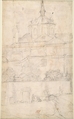 The Mocking of Christ (recto); Exterior View of a Church (verso), Anonymous, Italian, Roman-Bolognese, 17th century, Red chalk, on cream laid paper (recto); black chalk, 3 short strokes in red chalk near bottom edge (verso); framing lines in pen and brown ink