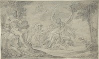 Polyphemus and Galatea, Anonymous, Italian, 17th century  Italian, Black chalk, highlighted with white chalk, on blue paper faded to gray