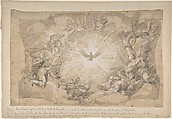 The Holy Ghost Surrounded by Angels, Hans Georg Asam  German, Pen and brown ink, gray wash, heightened with white