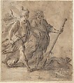 Tobias and the Angel, Hans von Aachen (German, Cologne 1552–1616 Prague), Black chalk, pen and brown ink, brown wash