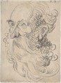 Head of a Bearded Old Man, Wolfgang Huber German, Black chalk. Tacked down to paper mount.
