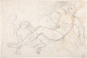 Kneeling Female Nude and Two Studies of Angels, Georg Raphael Donner (Austrian, Vienna 1693–1741 Vienna), Recto: pencil; margins ruled in red chalk at all four edges of paper
Verso: black and brown chalk and pencil