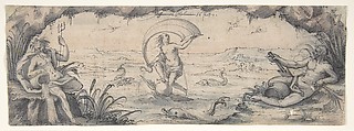 An Allegory of Fortune with Two River Gods, Hans Jakob Ebelmann  German, Pen and black ink and gray and blue wash over black chalk