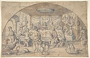 Marriage at Cana, Andreas Goeding (German, Dresden ca. 1570–ca. 1625 Dresden), Graphite, pen and black ink, brush and gray wash, and watercolor