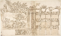 Design for a Theatre, or Hall for a Special Fête, Giacomo Chiavistelli  Italian, Pen and brown ink, brush and brown wash, over leadpoint or black chalk