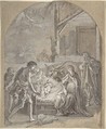 Adoration of the Shepherds, Anonymous, Italian, 18th century Italian, Pen and ink touched with gouache