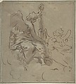 Two Angels, Anonymous, Italian, 18th century  Italian, Pen and brown ink, brush and brown wash, over black chalk, highlighted with white chalk over blue-gray paper faded to light brown